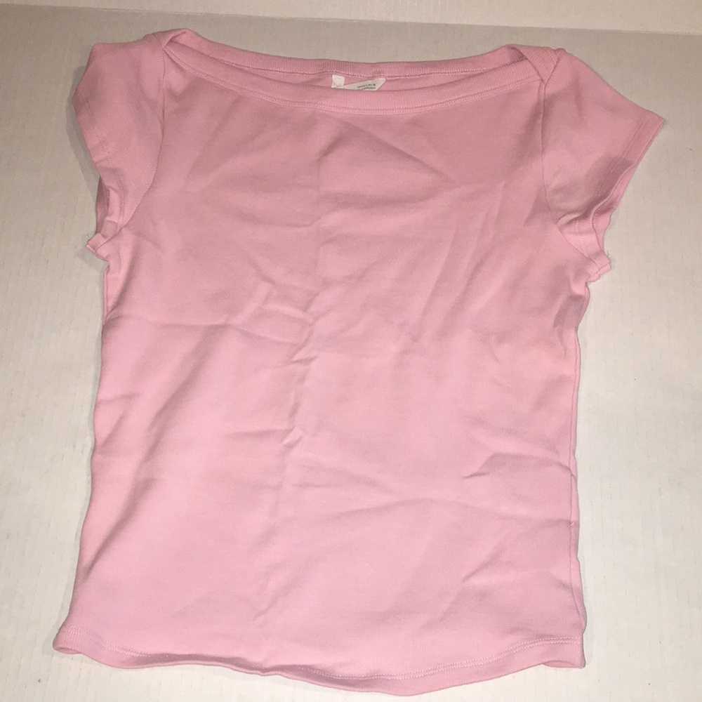 Zara Pink Ribbed Boat Neck Short Sleeve Top | Size L